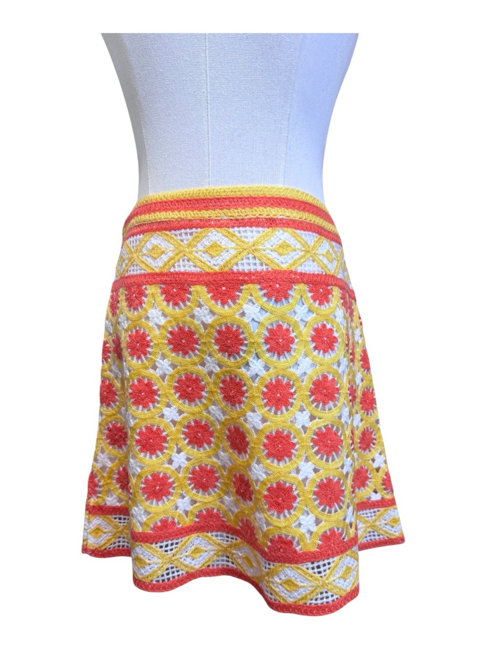 NWT Chelsea & Violet Colorful Orange/Yellow Crochet Floral A-Line Skirt Small